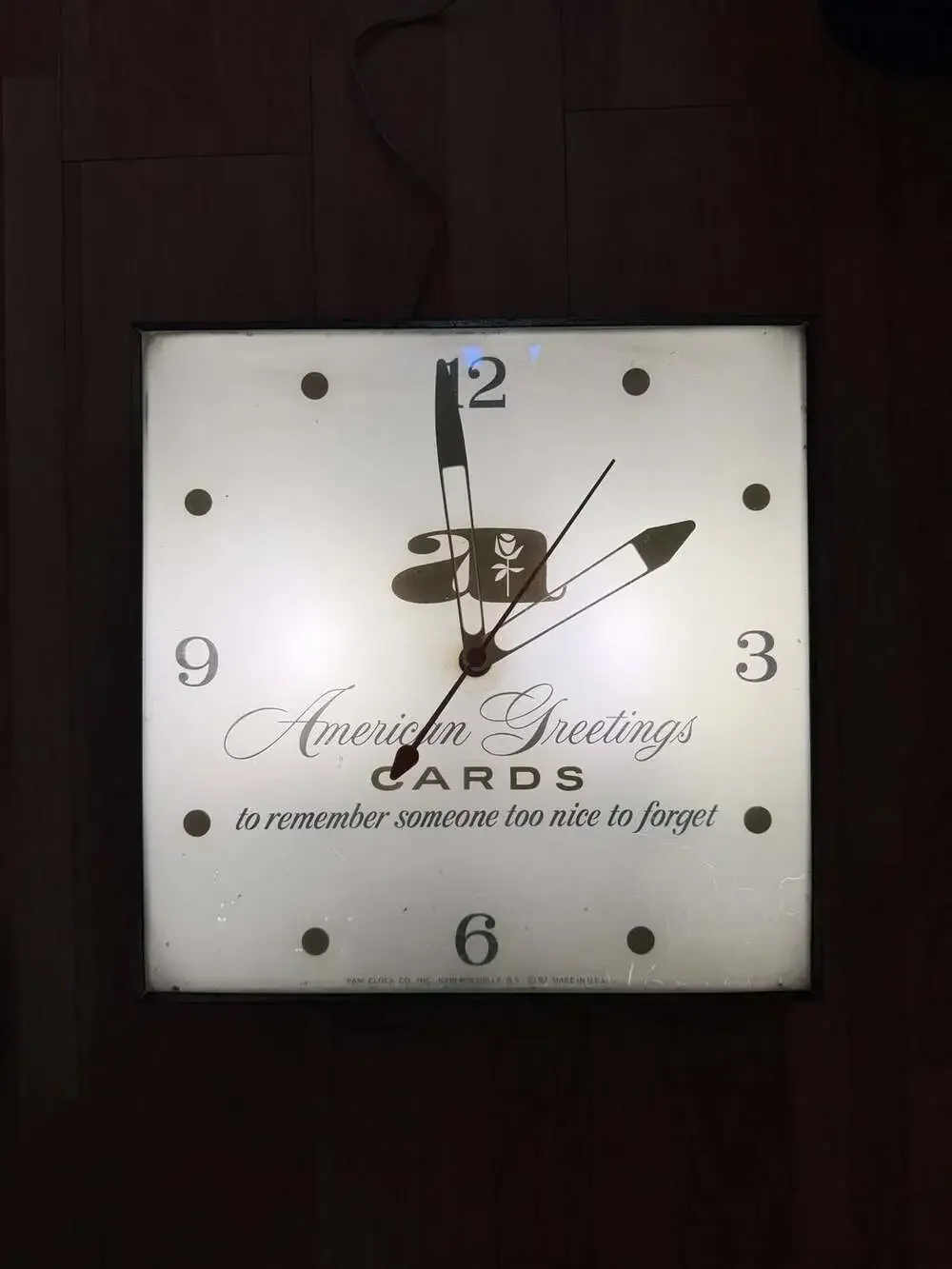 Vintage 1962 Pam Clock American Greetings Lighted Sign Clock Bubble Glass Works